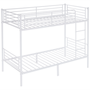 【Same Code：99091194】Twin Over Twin Bunk Bed for Kids Teens Adults, Heavy Duty Metal Bunk Bed with Ladder & Full-Length Guard Rail & Storage Space, White