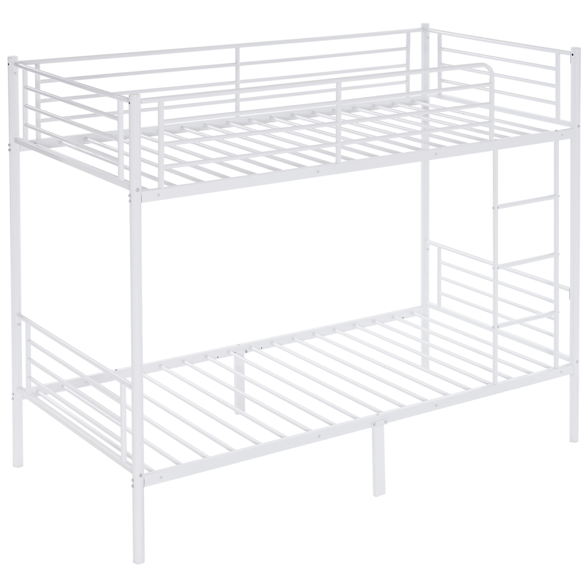 【Same Code：99091194】Twin Over Twin Bunk Bed for Kids Teens Adults, Heavy Duty Metal Bunk Bed with Ladder & Full-Length Guard Rail & Storage Space, White
