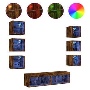 vidaXL 8 Piece TV Wall Units with LED Smoked Oak Engineered Wood - Bert Joseph 