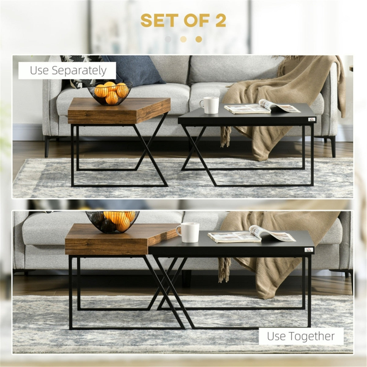 Set of 2 Industrial-Style Coffee Tables