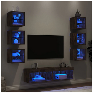 vidaXL 8 Piece TV Wall Units with LED Smoked Oak Engineered Wood - Bert Joseph 