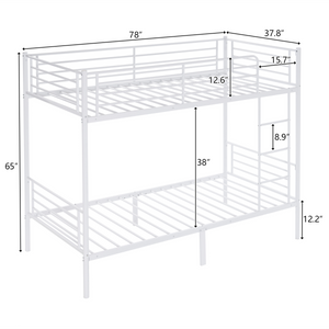 【Same Code：99091194】Twin Over Twin Bunk Bed for Kids Teens Adults, Heavy Duty Metal Bunk Bed with Ladder & Full-Length Guard Rail & Storage Space, White