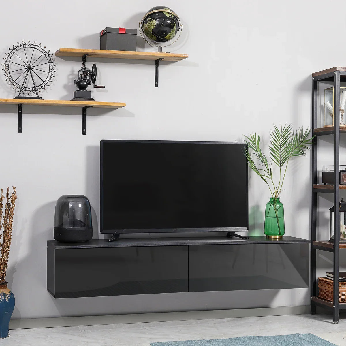 Floating TV Unit Stand, Wall Mount Media Console with Storage Cupboards - Bert Joseph 