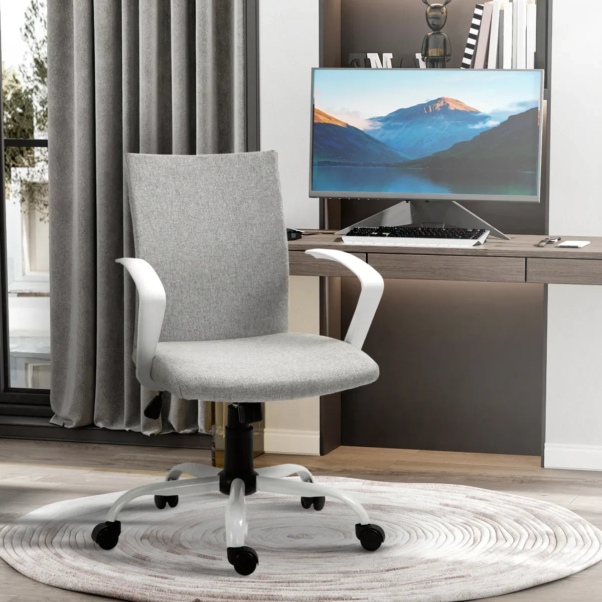 Office Chair Linen Swivel Computer Desk Chair Home Study Task Chair, Light Grey - Bert Joseph 
