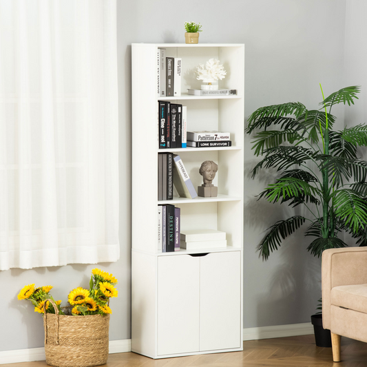 2 Door 4 Shelves Bookcase Wooden Storage Cabinet Display Unit White - Bert Joseph 