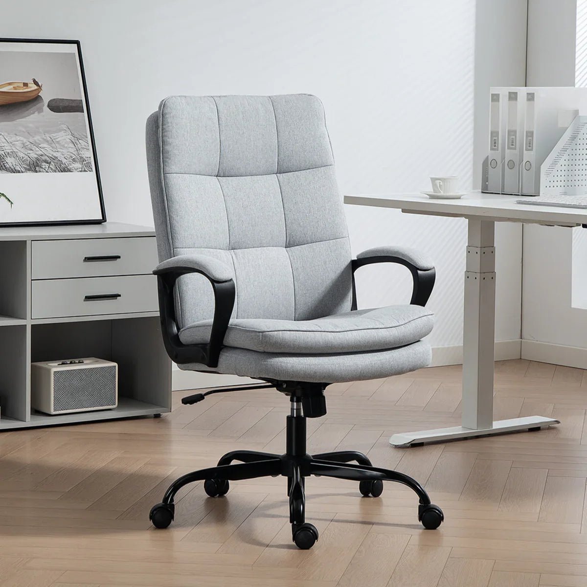 HOMCOM Fabric Office Chair, Computer Desk Chair for Home, Light Grey - Bert Joseph 