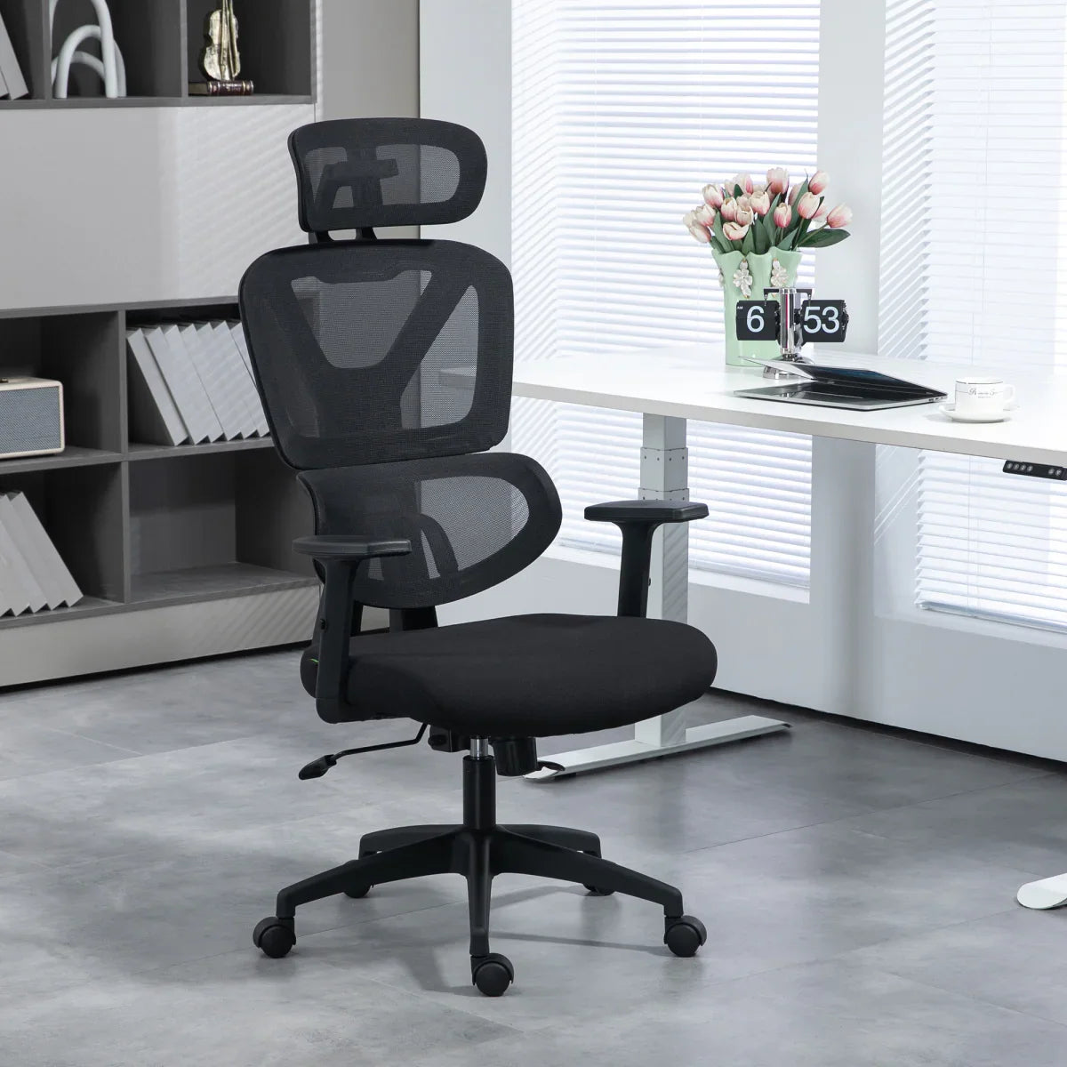 Vinsetto Mesh Office Chair Swivel Desk Chair w/ Adjustable Height Headrest Black - Bert Joseph 