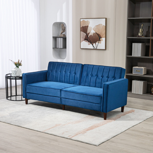 HOMCOM Convertible Sofa Futon Velvet-Touch Tufted Couch Sofa Bed Split Back Blue - Bert Joseph 