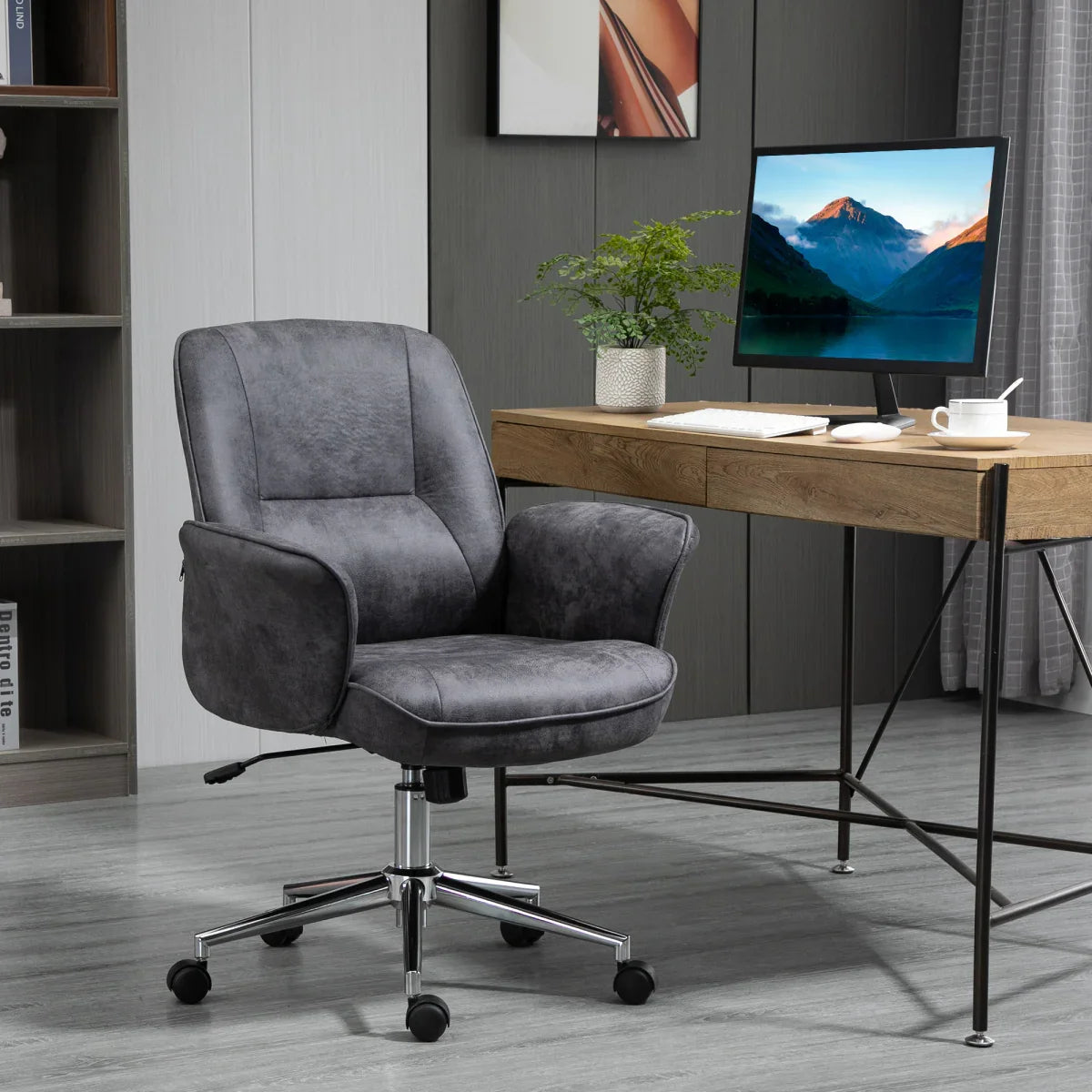 Swivel Computer Office Chair Mid Back Desk Chair for Home, Deep Grey - Bert Joseph 