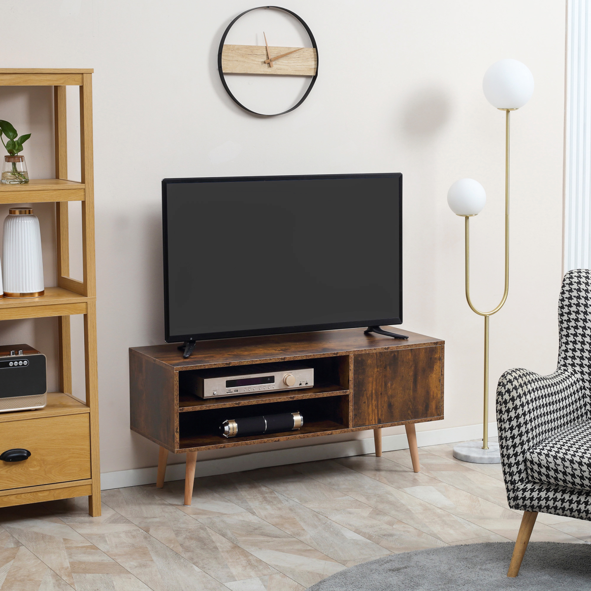 HOMCOM TV Unit Cabinet for TVs up to 55Inches with Cupboard Shelves, Brown