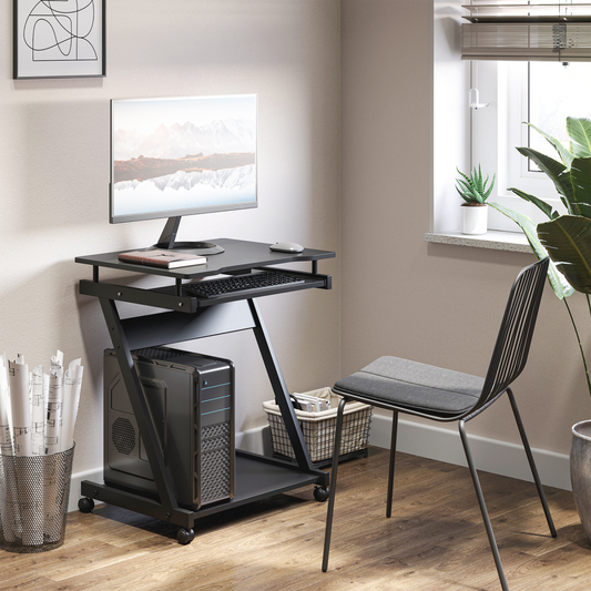 Movable Computer Desk with 4 Moving Wheels Sliding Keyboard Tray Black - Bert Joseph 