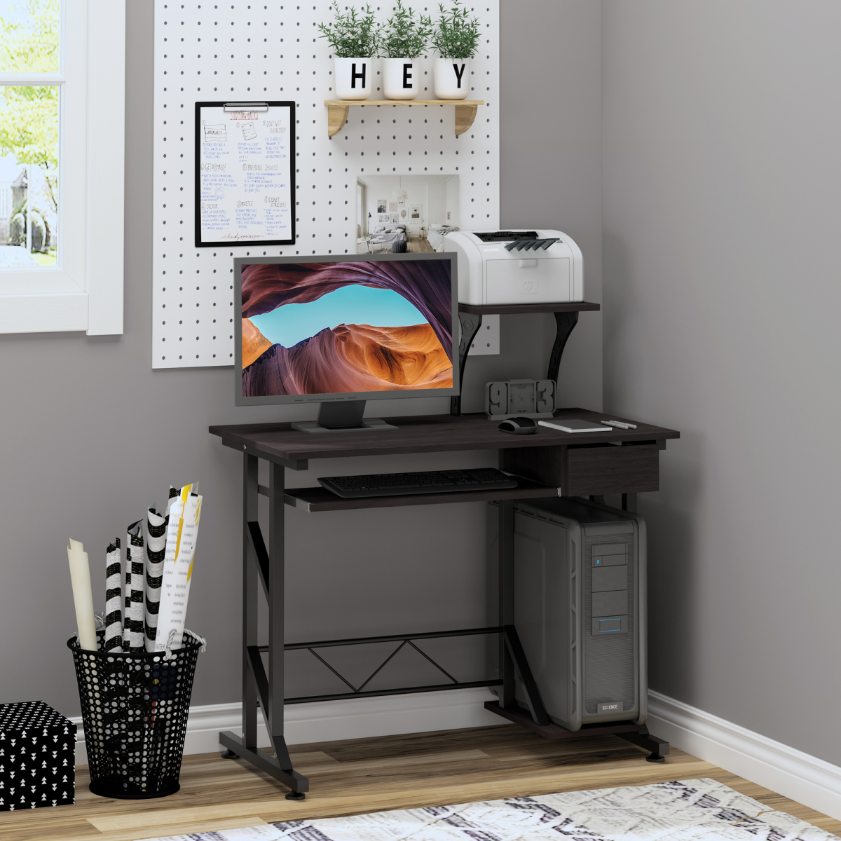 Computer Desk Quality Office Home PC Shelf Tray Wood Station Dark Brown HOMCOM