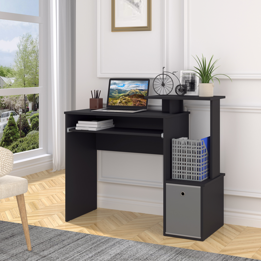 Computer Desk with Sliding Keyboard Tray Storage Drawer Shelf  Black - Bert Joseph 