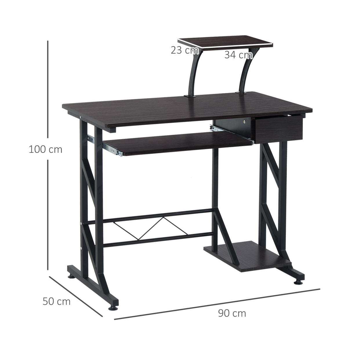 Computer Desk Quality Office Home PC Shelf Tray Wood Station Dark Brown HOMCOM