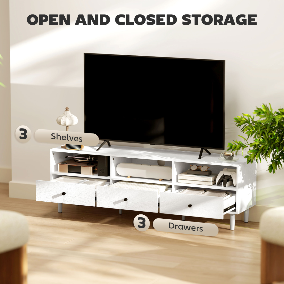 HOMCOM TV Unit, TV Cabinet for up to 75", with Drawers, Shelves, White