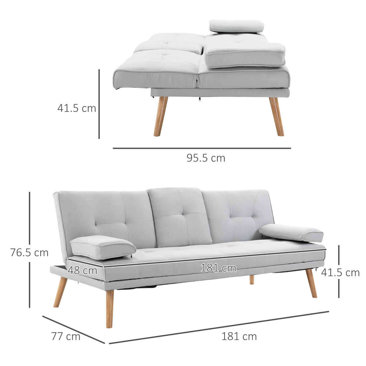 HOMCOM 3 Seater Sofa Bed Scandi Style Recliner Adjustable Back Middle Table - Bert Joseph 