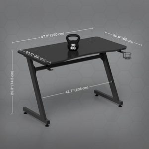 Gaming Desk Steel Frame Cup Headphone Holder Adjustable Feet Home Black