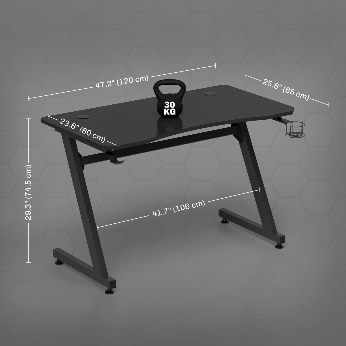 Gaming Desk Steel Frame Cup Headphone Holder Adjustable Feet Home Black