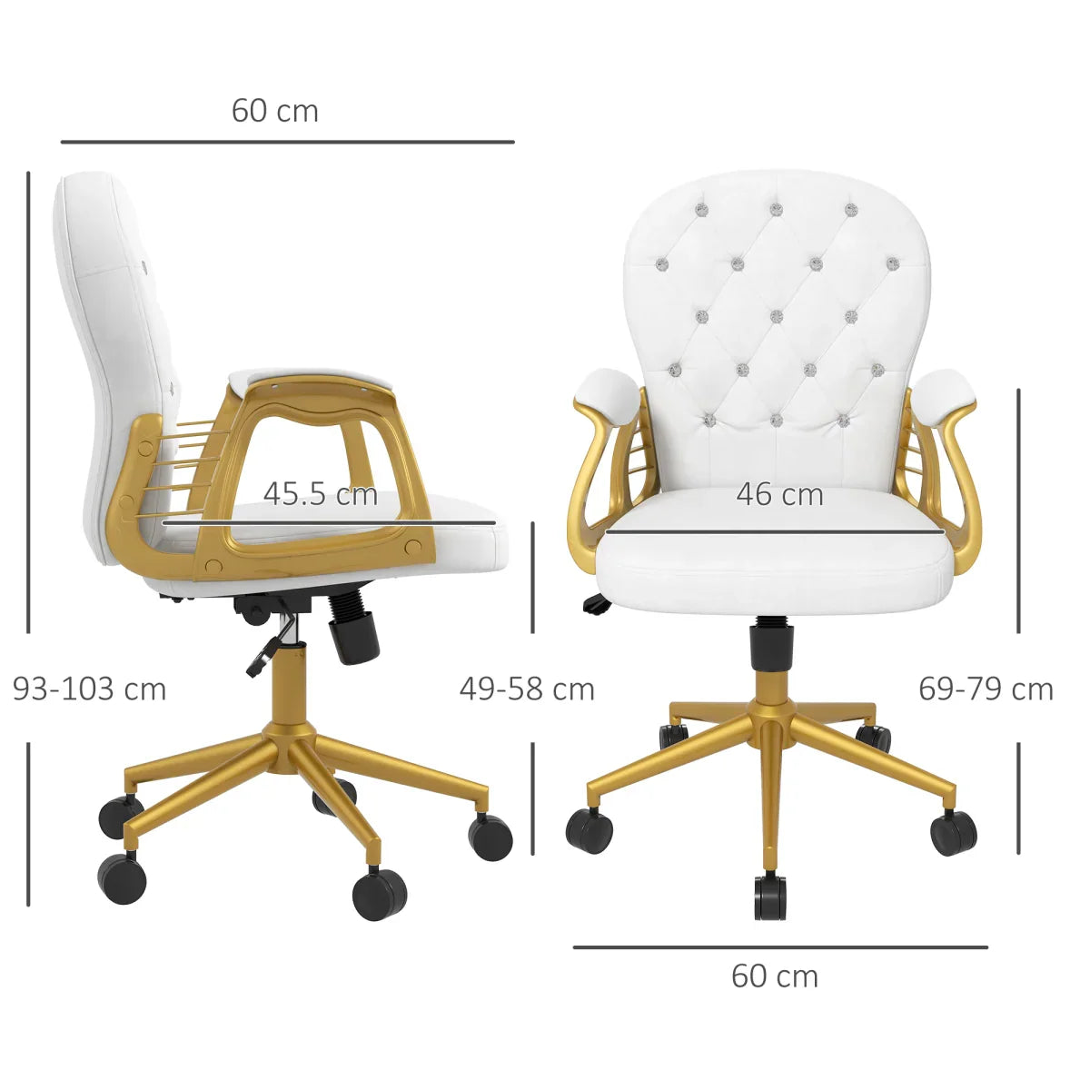Vinsetto Home Office Chair Button Tufted Desk Chair with Swivel Wheels White - Bert Joseph 