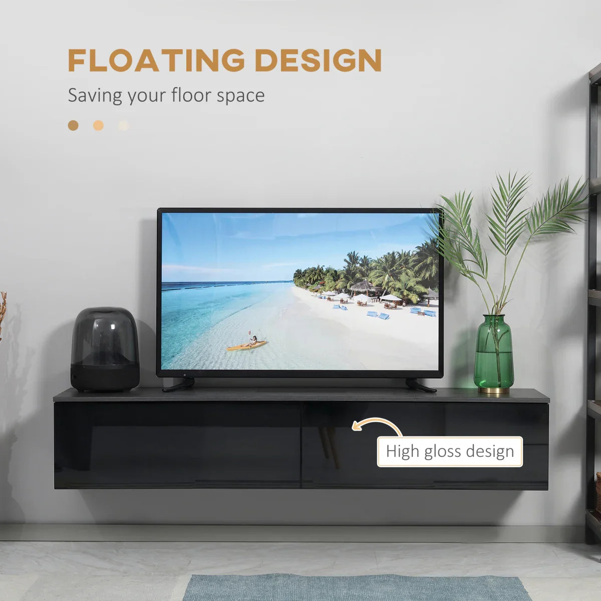Floating TV Unit Stand, Wall Mount Media Console with Storage Cupboards - Bert Joseph 