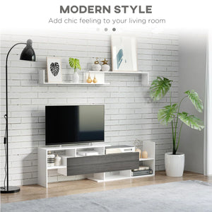 HOMCOM TV Cabinet Unit w/ Wall-Mounted Shelf, Open Shelves White and Grey - Bert Joseph 