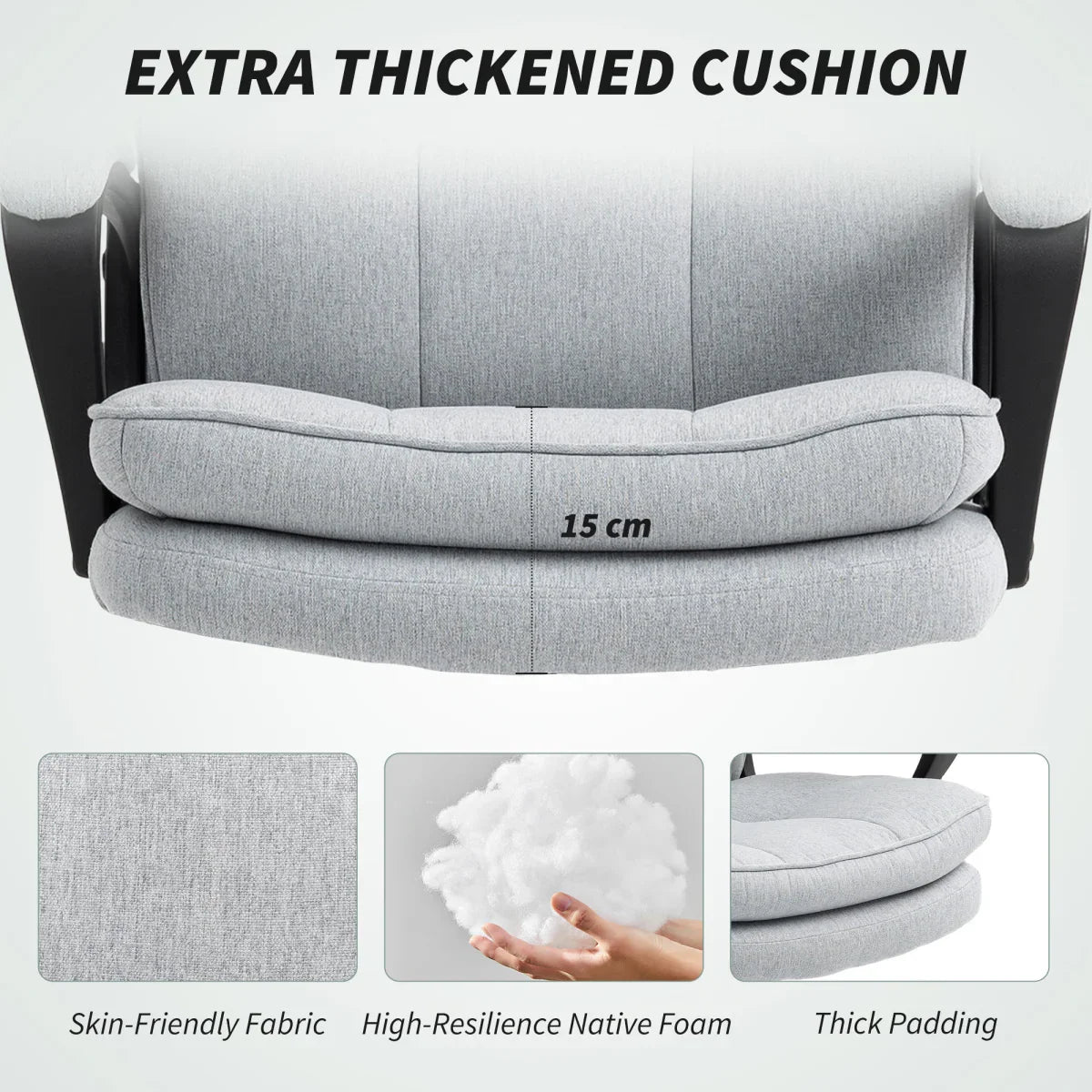 HOMCOM Fabric Office Chair, Computer Desk Chair for Home, Light Grey - Bert Joseph 