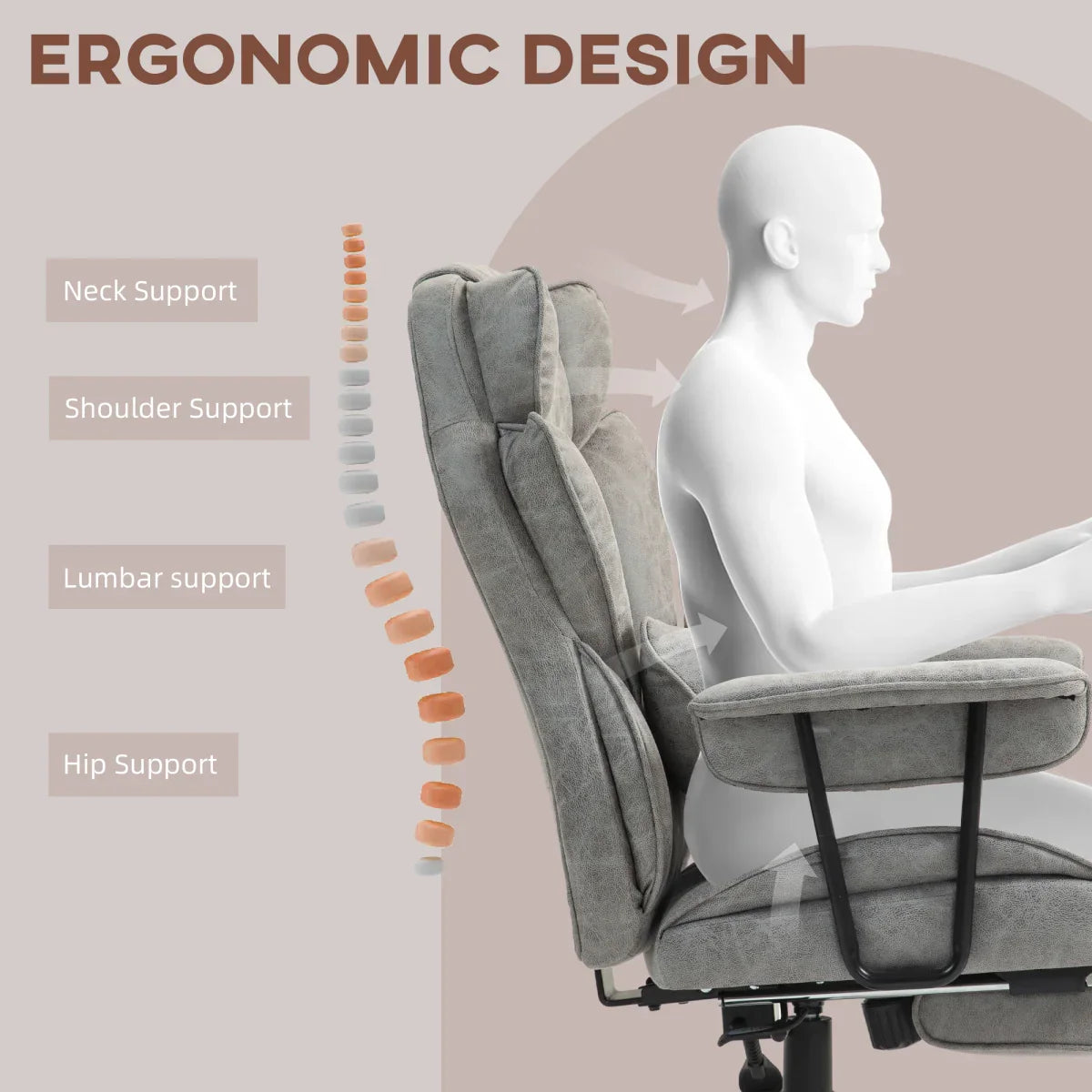 HOMCOM Office Chair, Ergonomic Desk Chair with Foot Rest, Grey - Bert Joseph 