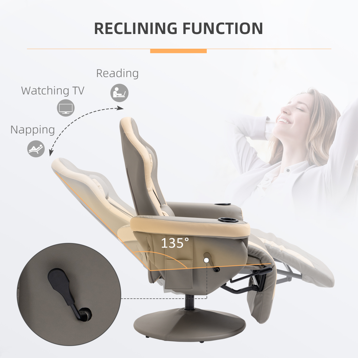 Manual Recliner Armchair PU Sofa Chair w/ Adjustable Leg Rest & 135� Reclining - Bert Joseph 