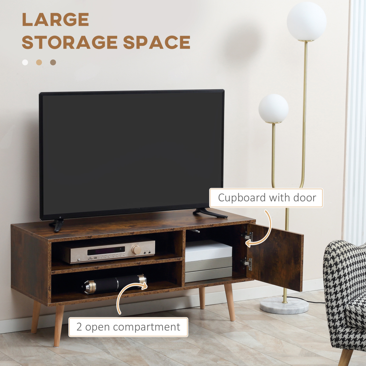 HOMCOM TV Unit Cabinet for TVs up to 55Inches with Cupboard Shelves, Brown