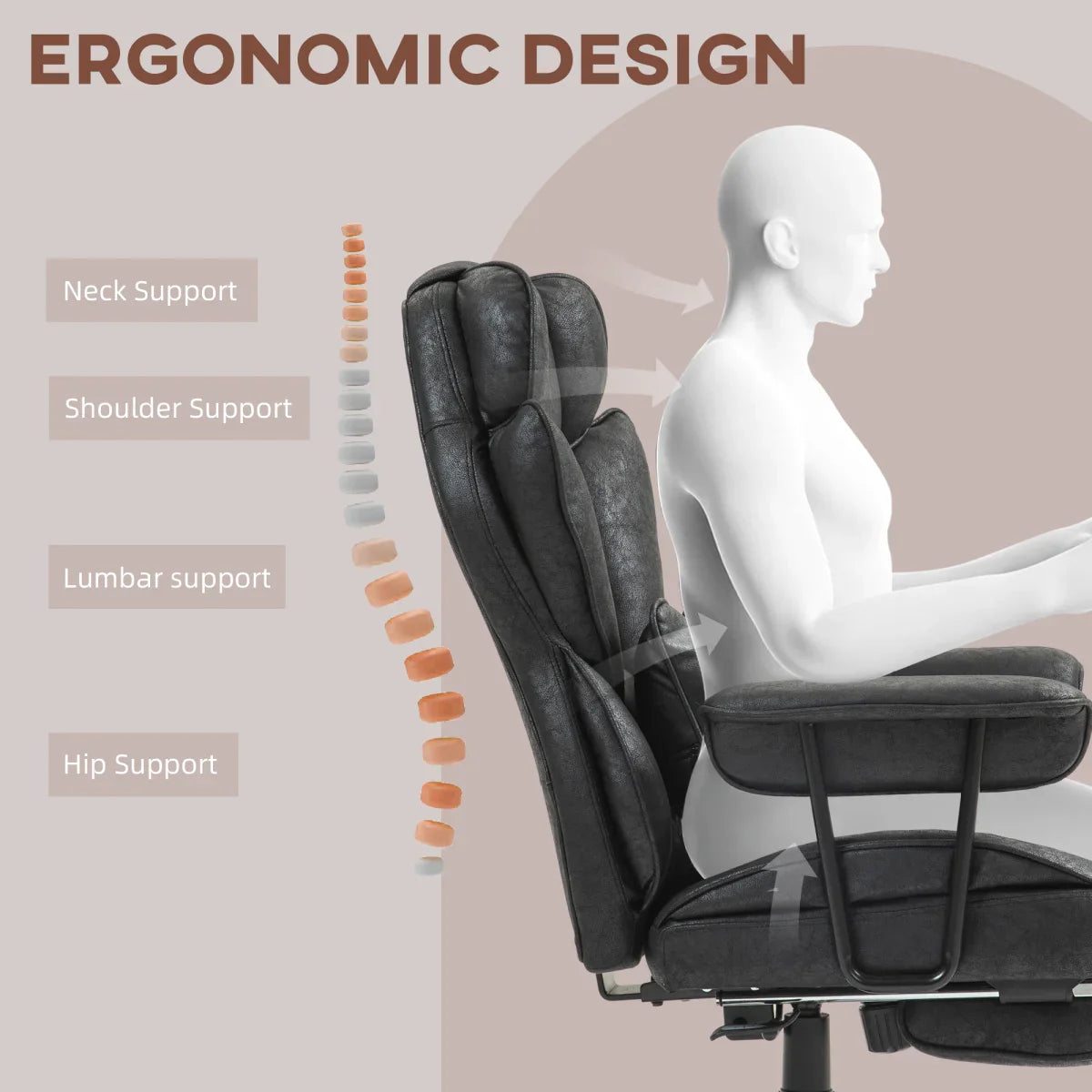 HOMCOM Office Chair, Ergonomic Desk Chair with Foot Rest, Black - Bert Joseph 