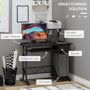 Computer Desk Quality Office Home PC Shelf Tray Wood Station Dark Brown HOMCOM
