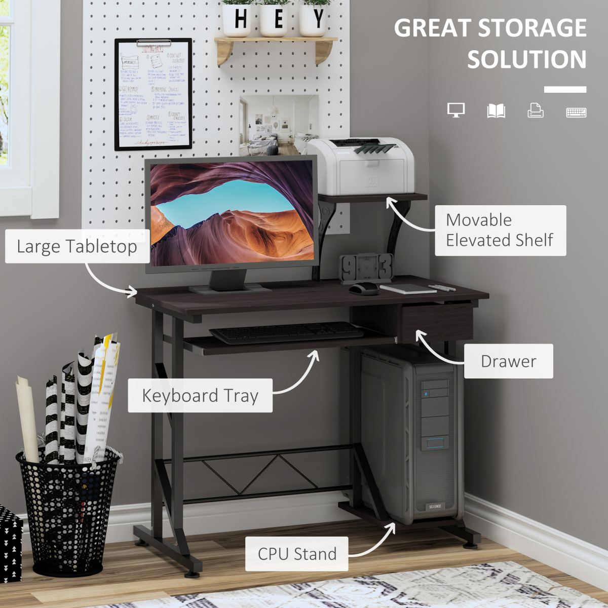 Computer Desk Quality Office Home PC Shelf Tray Wood Station Dark Brown HOMCOM