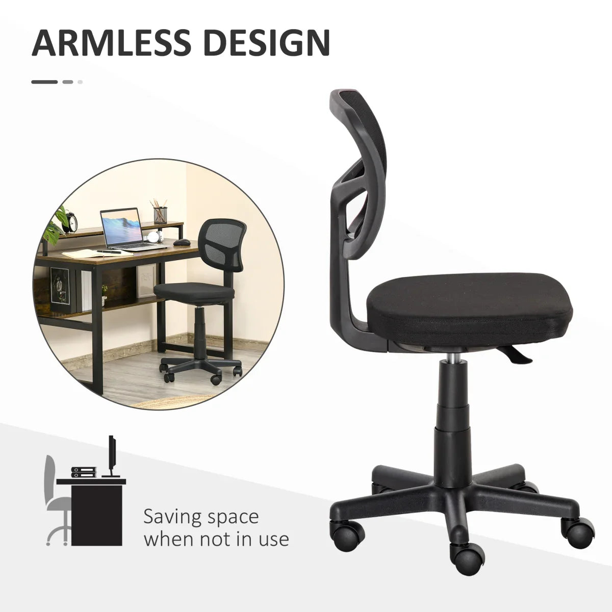 Vinsetto Small Office Chair without Arms, Ergonomic Swivel Mesh Desk Chair - Bert Joseph 