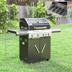 Outsunny 4+1 Burner Gas BBQ Grill with Clear View Lid, Thermometer, Black