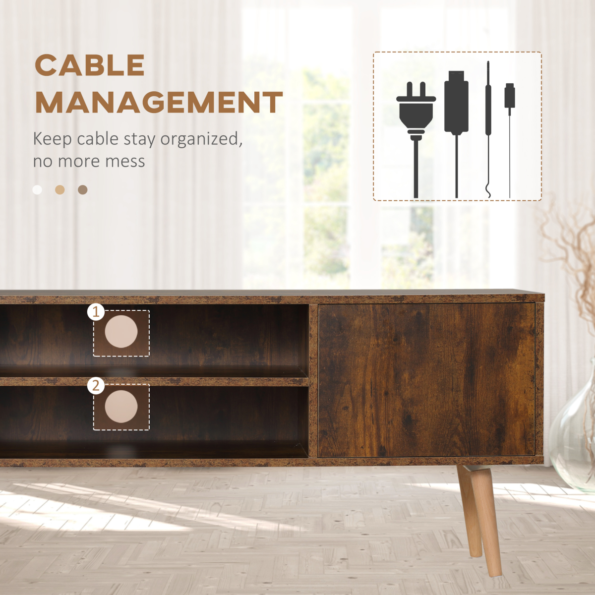 HOMCOM TV Unit Cabinet for TVs up to 55Inches with Cupboard Shelves, Brown