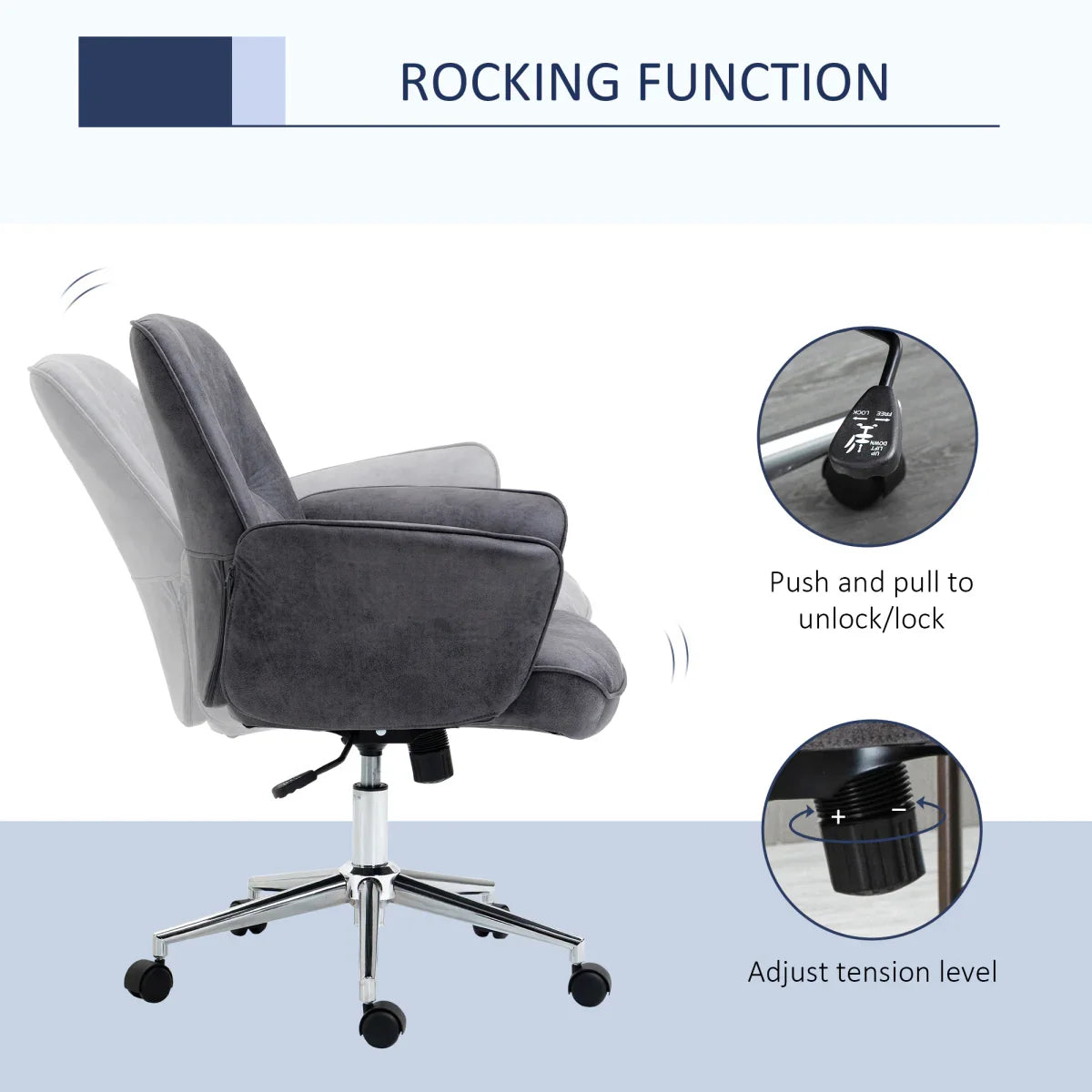 Swivel Computer Office Chair Mid Back Desk Chair for Home, Deep Grey - Bert Joseph 
