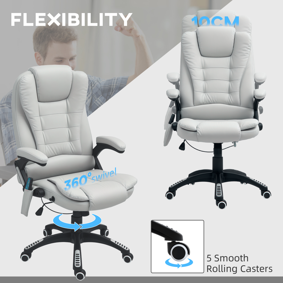 HOMCOM Heated Vibrating Massage Chair with Reclining Function, Light Grey