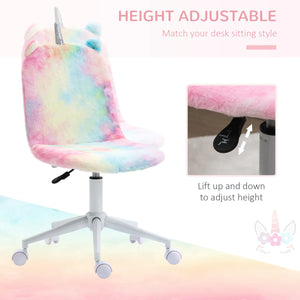 Vinsetto Fluffy Unicorn Office Chair w/ Swivel Wheel, Cute Desk Chair, Rainbow - Bert Joseph 