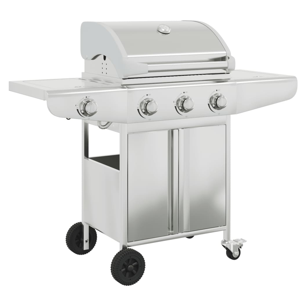 vidaXL Gas BBQ Grill with 4 Burners Silver Stainless Steel
