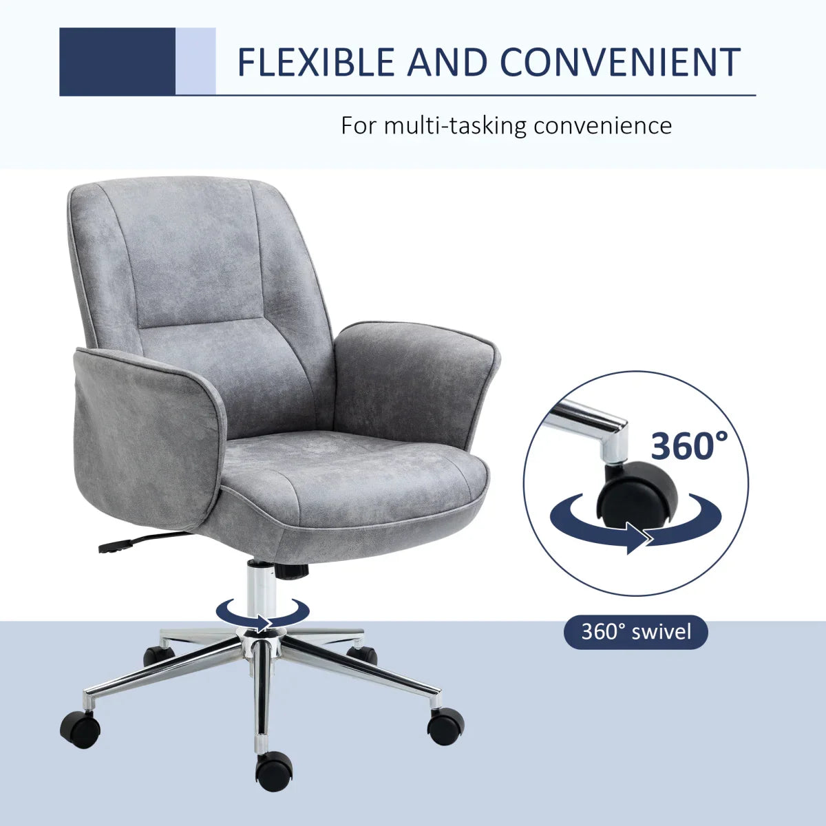 Swivel Computer Office Chair Mid Back Desk Chair for Home, Light Grey - Bert Joseph 