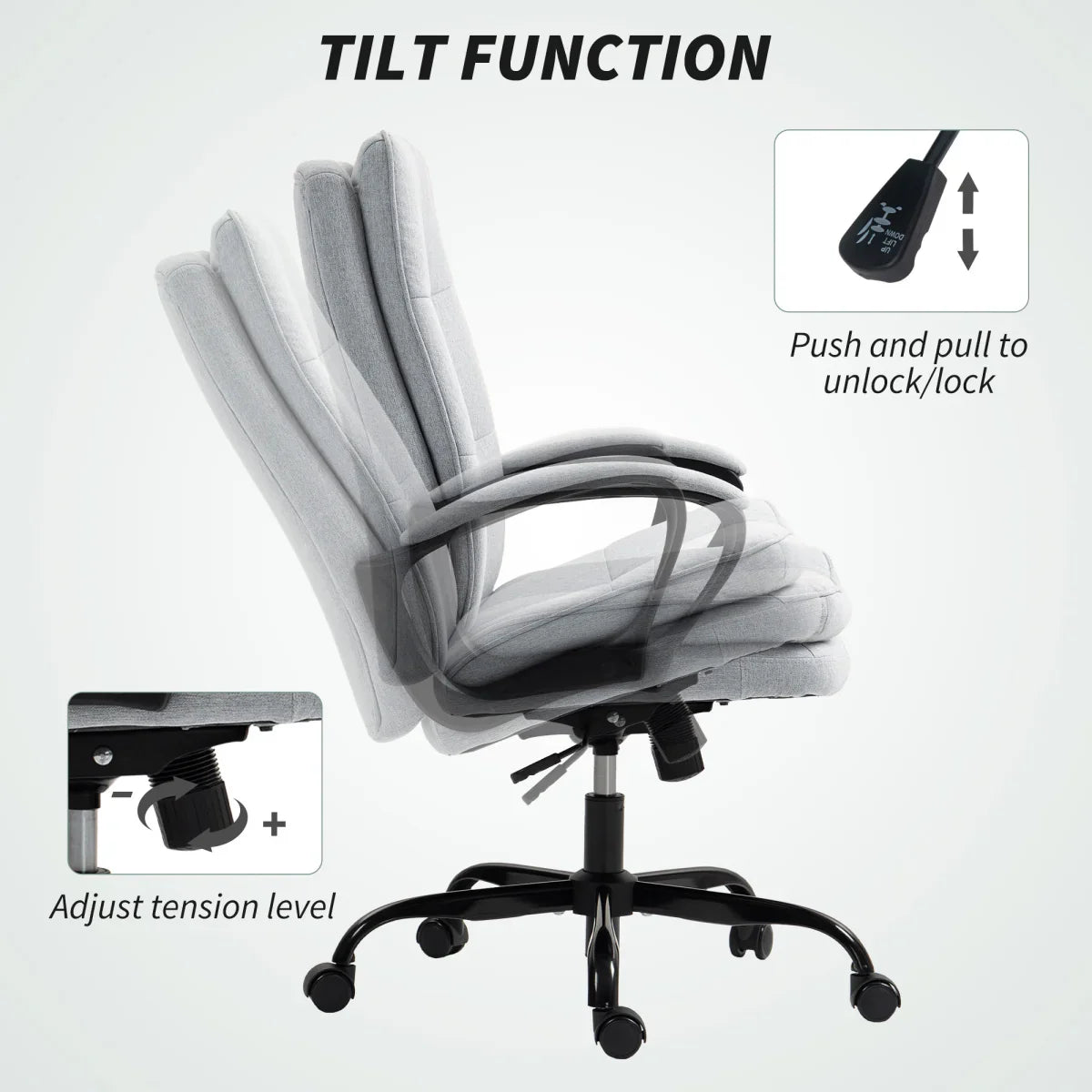 HOMCOM Fabric Office Chair, Computer Desk Chair for Home, Light Grey - Bert Joseph 