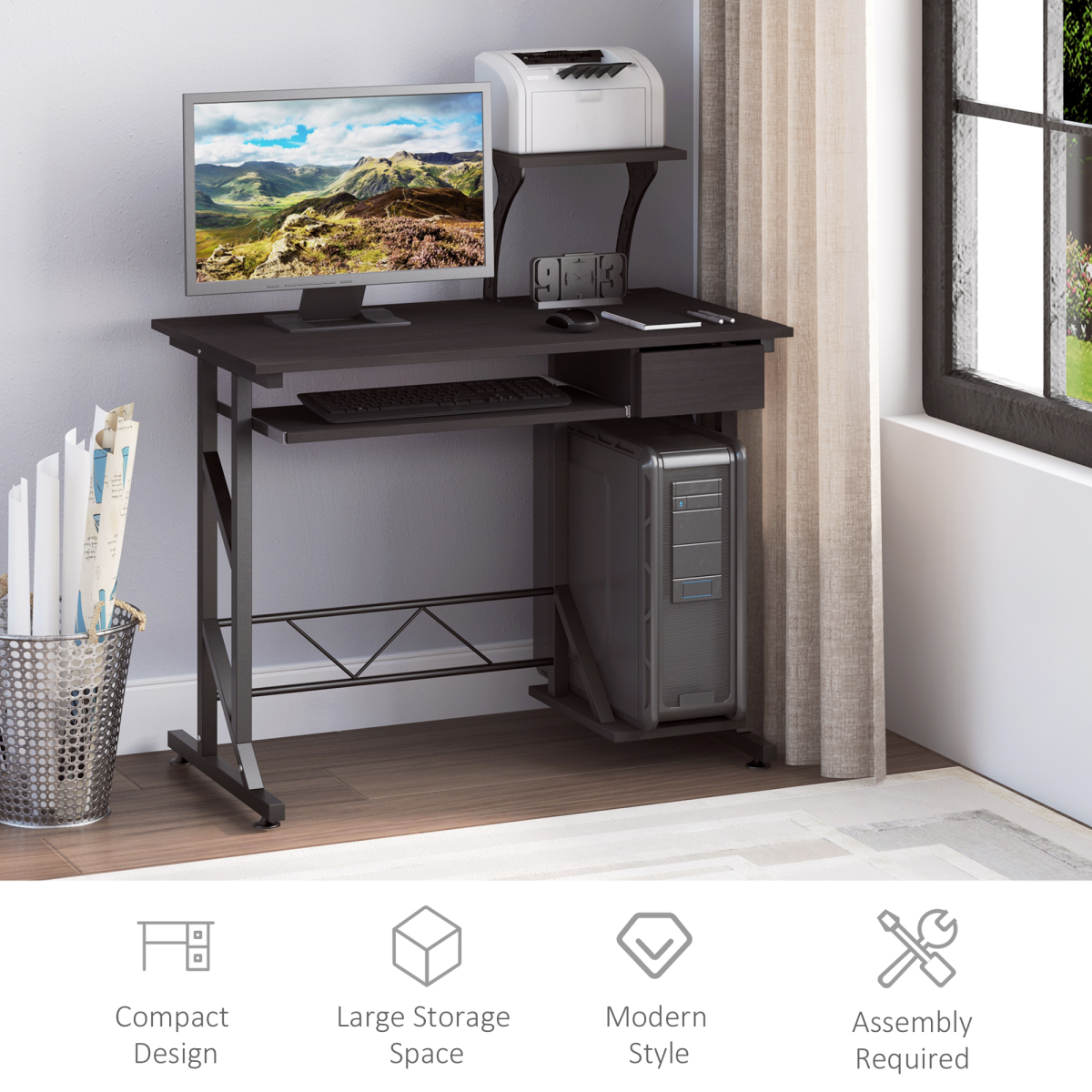 Computer Desk Quality Office Home PC Shelf Tray Wood Station Dark Brown HOMCOM
