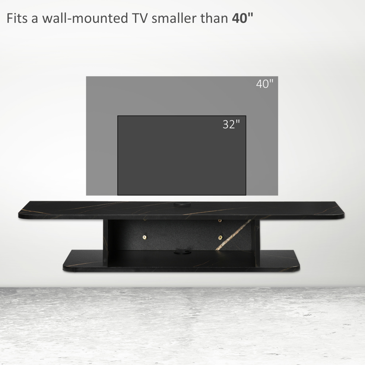 Floating TV Unit Stand Wall Mount Media Console with Storage Shelf, Black