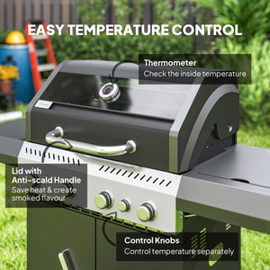 Outsunny 4+1 Burner Gas BBQ Grill with Clear View Lid, Thermometer, Black