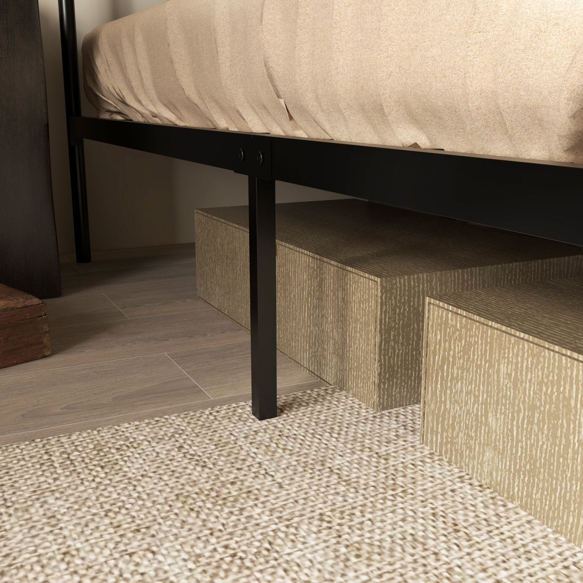 Double Bed Frame Steel Bed Base with Headboard 145 x 199cm Brown