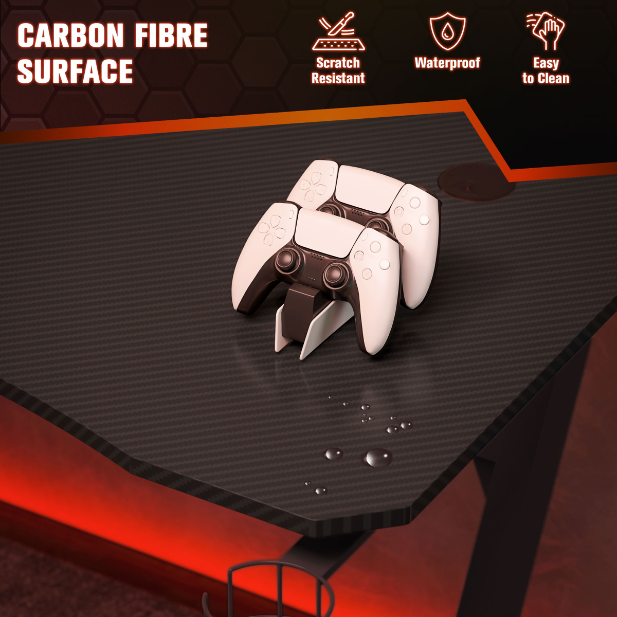 Gaming Desk Steel Frame Cup Headphone Holder Adjustable Feet Home Black