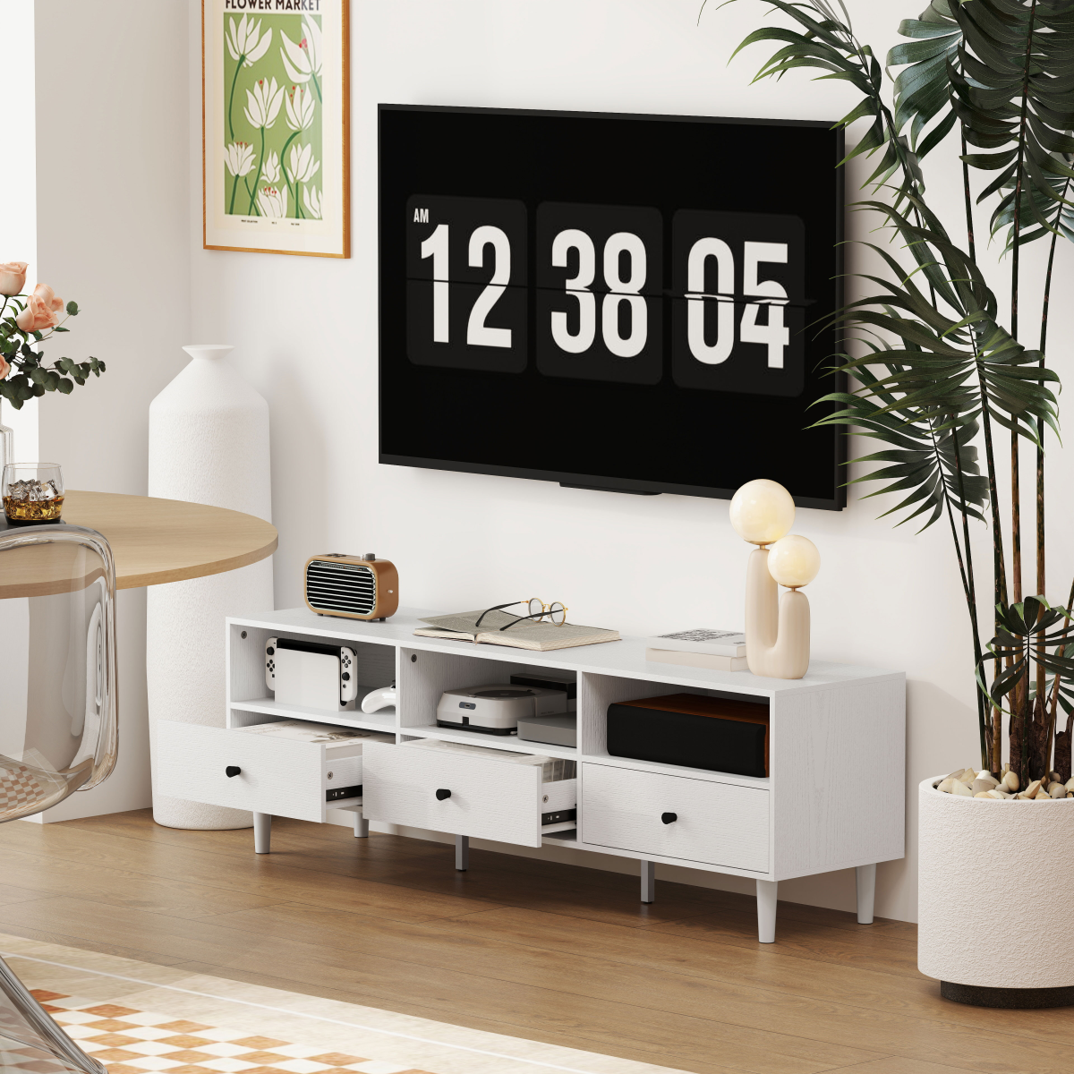 HOMCOM TV Unit, TV Cabinet for up to 75", with Drawers, Shelves, White