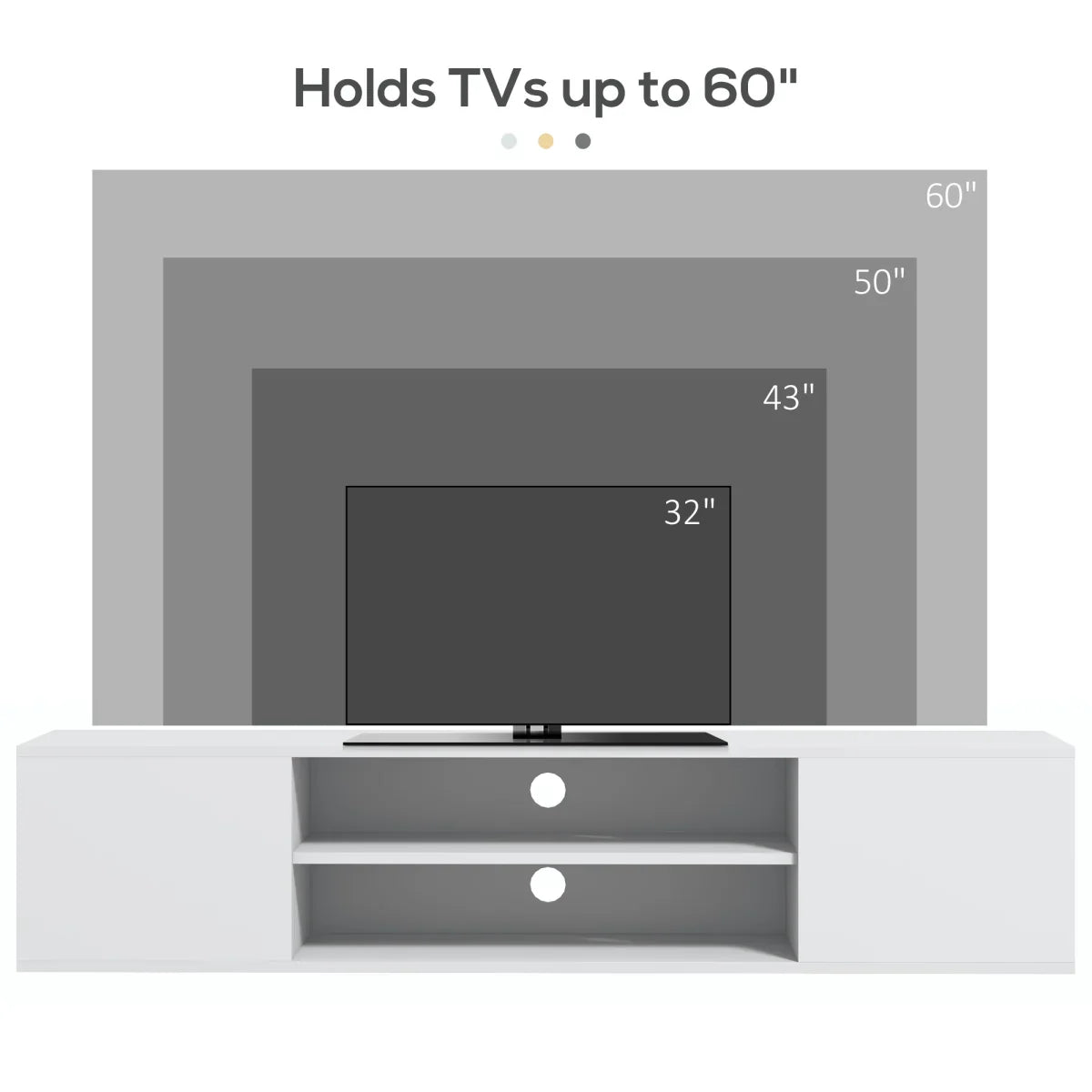 HOMCOM Floating TV Unit for 60" TVs W/ Shelves and Cabinets, White - Bert Joseph 