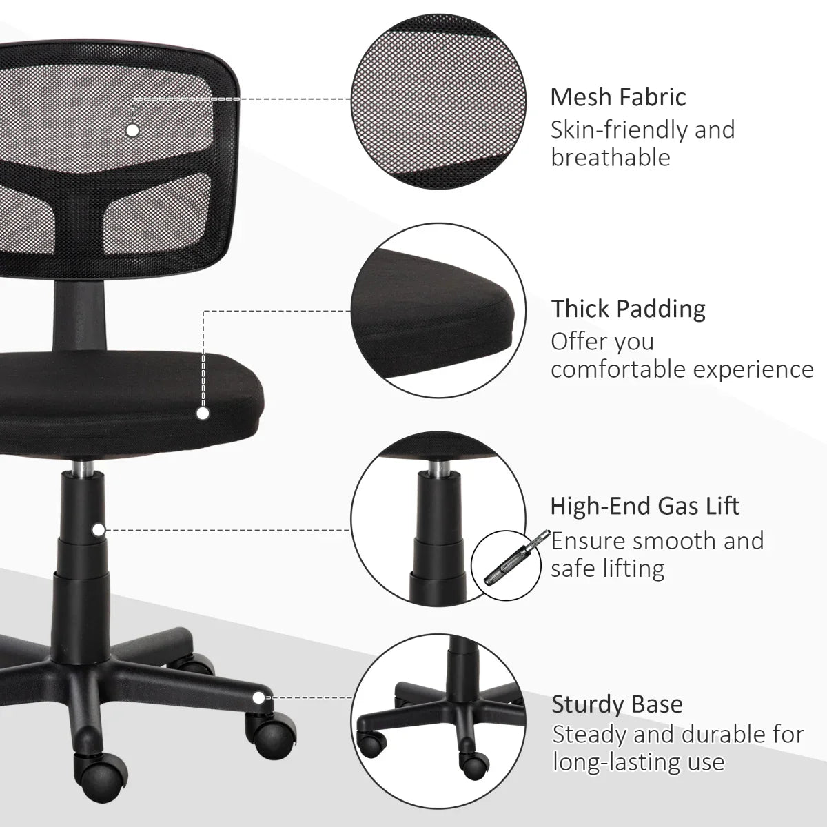 Vinsetto Small Office Chair without Arms, Ergonomic Swivel Mesh Desk Chair - Bert Joseph 