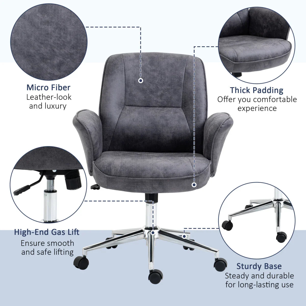 Swivel Computer Office Chair Mid Back Desk Chair for Home, Deep Grey - Bert Joseph 